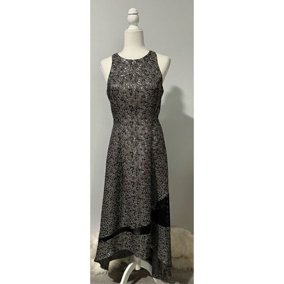 SB Sachine + Babi metallic print mesh -inset Hi-lo evening Gown 6 - Picture 2 of 11